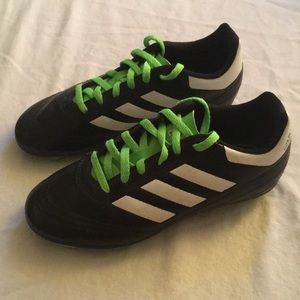 Adidas Kids Black Green Laced Cleats Size US 2
